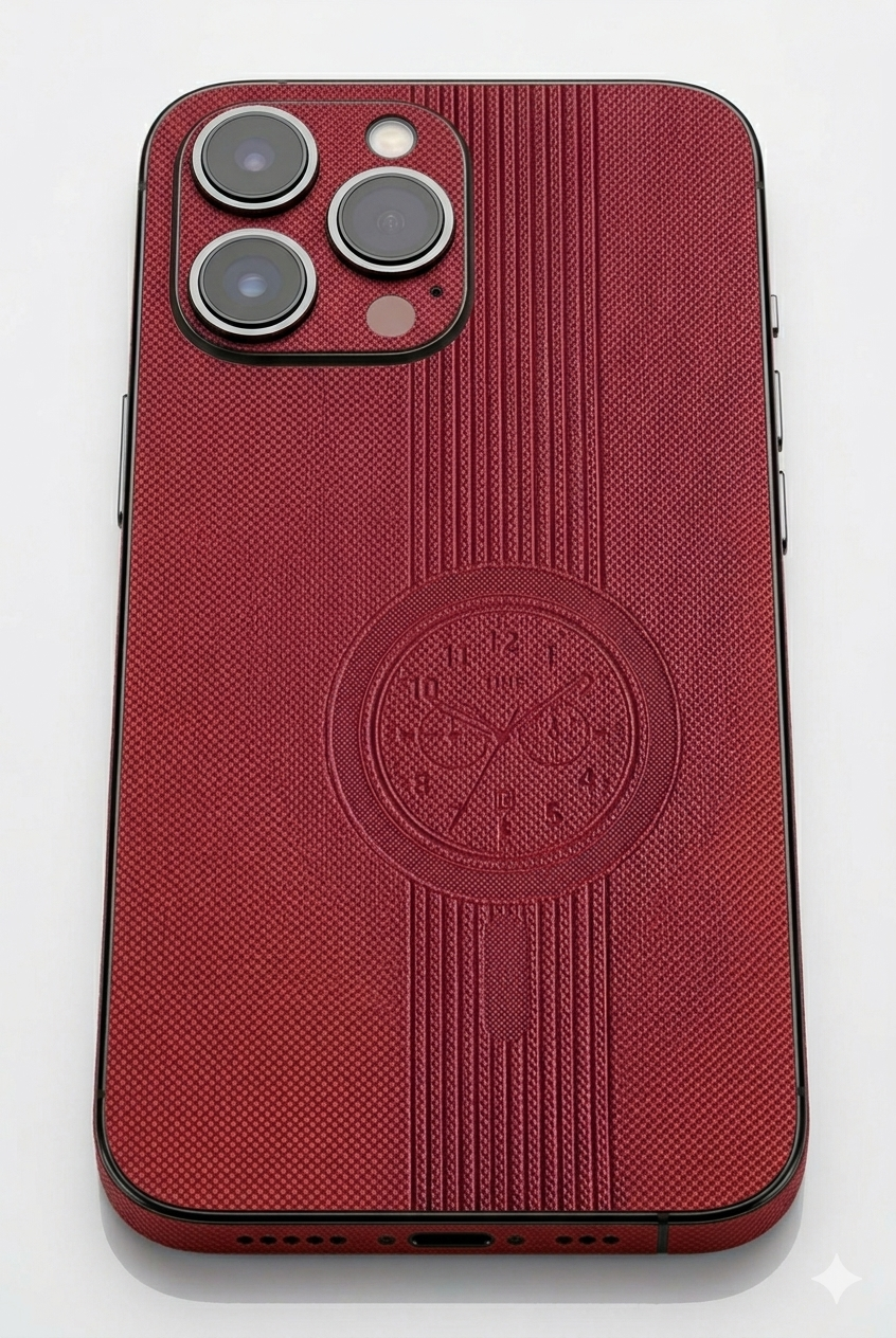 Premium Leather Phone Skin – Chrono Red Edition | iPhone & Samsung India