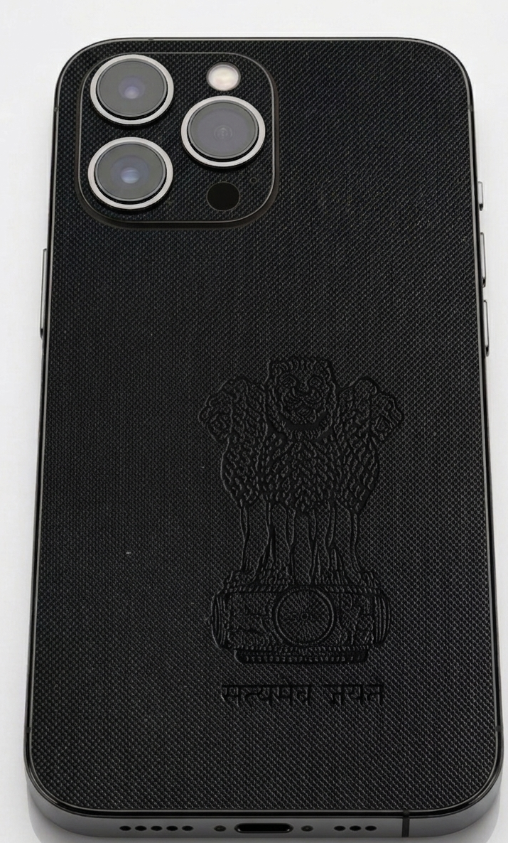 Premium Leather Phone Skin – Stealth Emblem Black | iPhone & Samsung India
